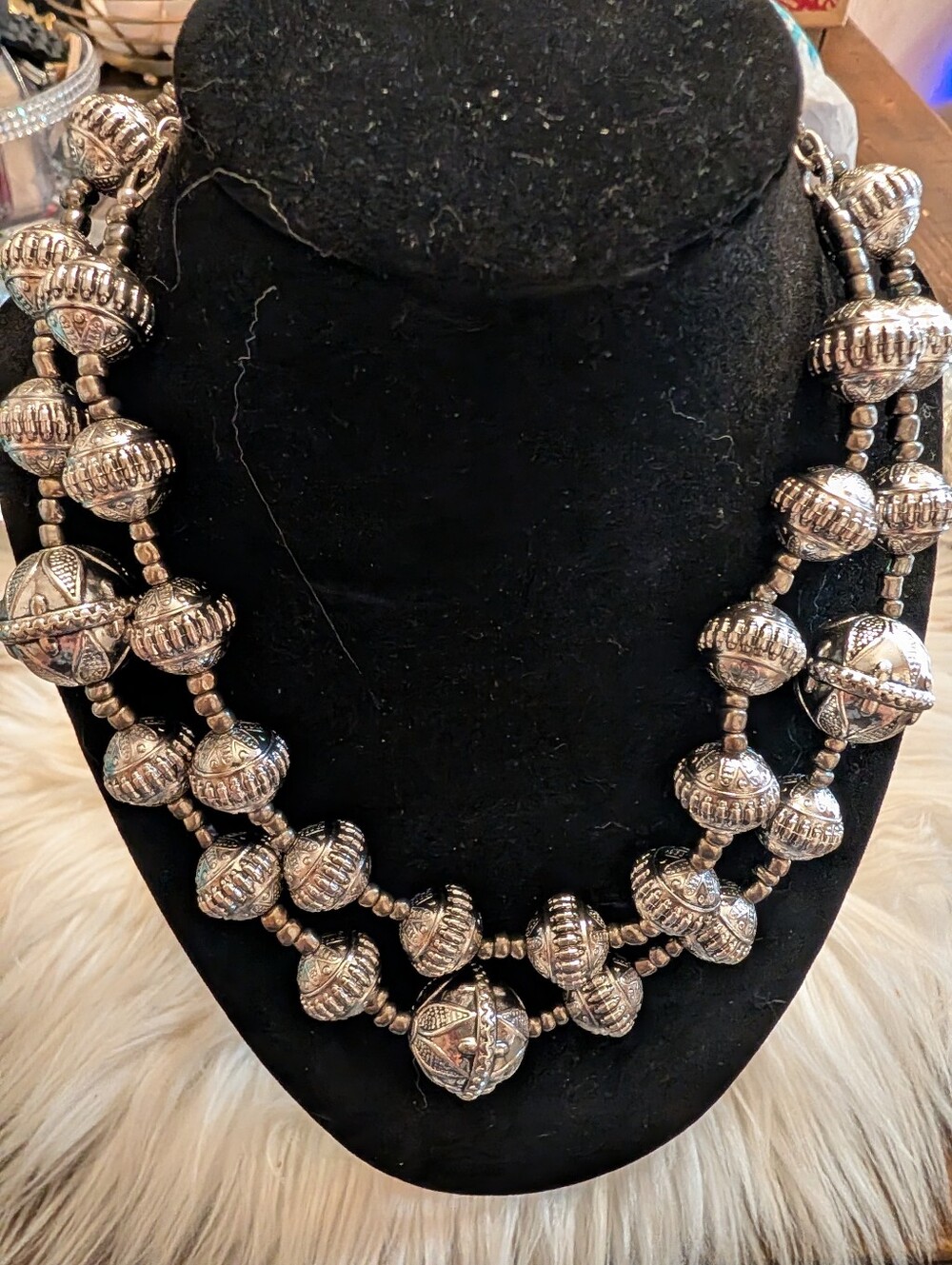 Sterling-Style Beaded Statement Necklace - ACRYLIC